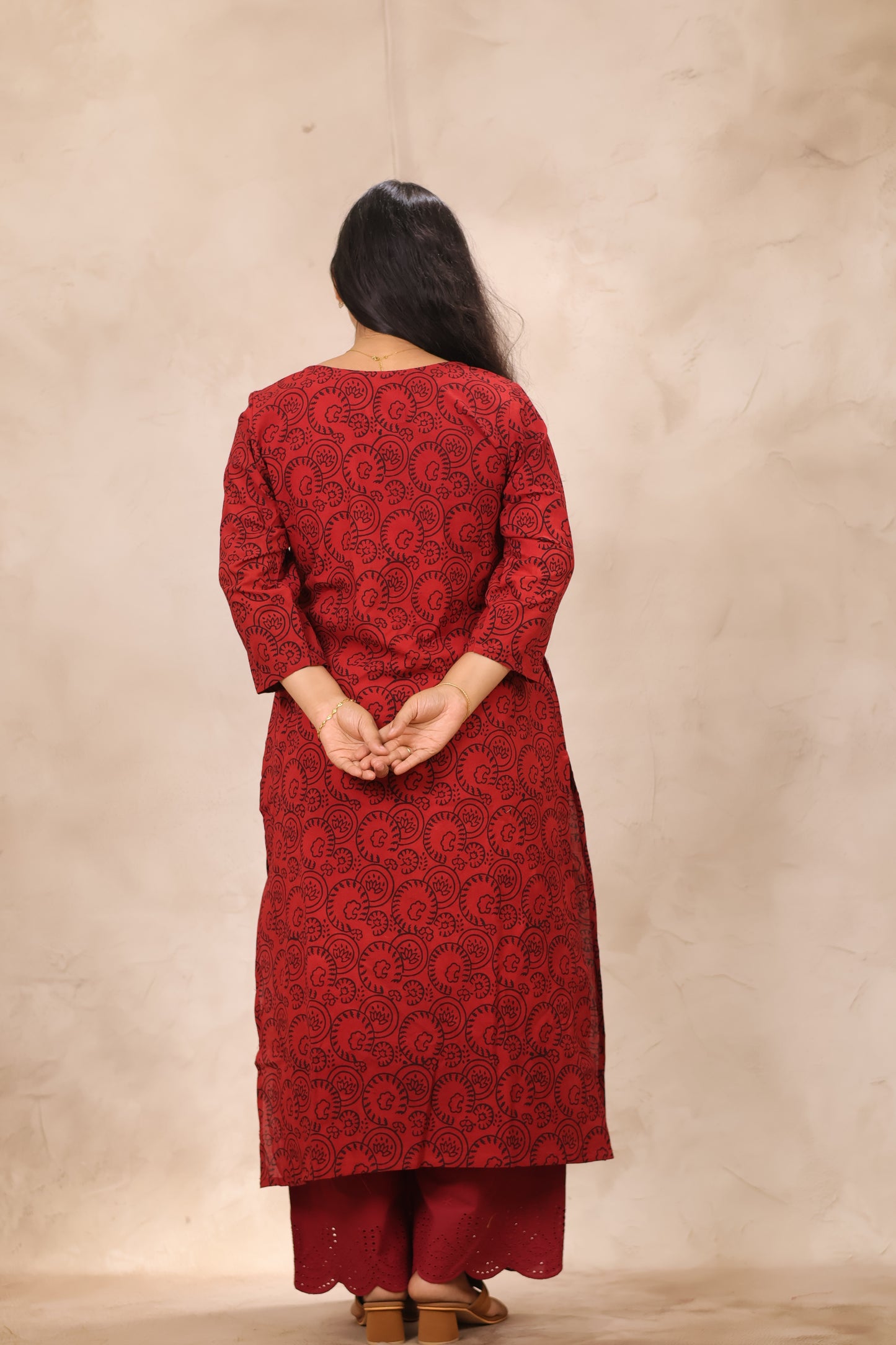 Red & Black Ajrakh Pattern Hand Block Cotton printed Kurti | Looms & Tassels