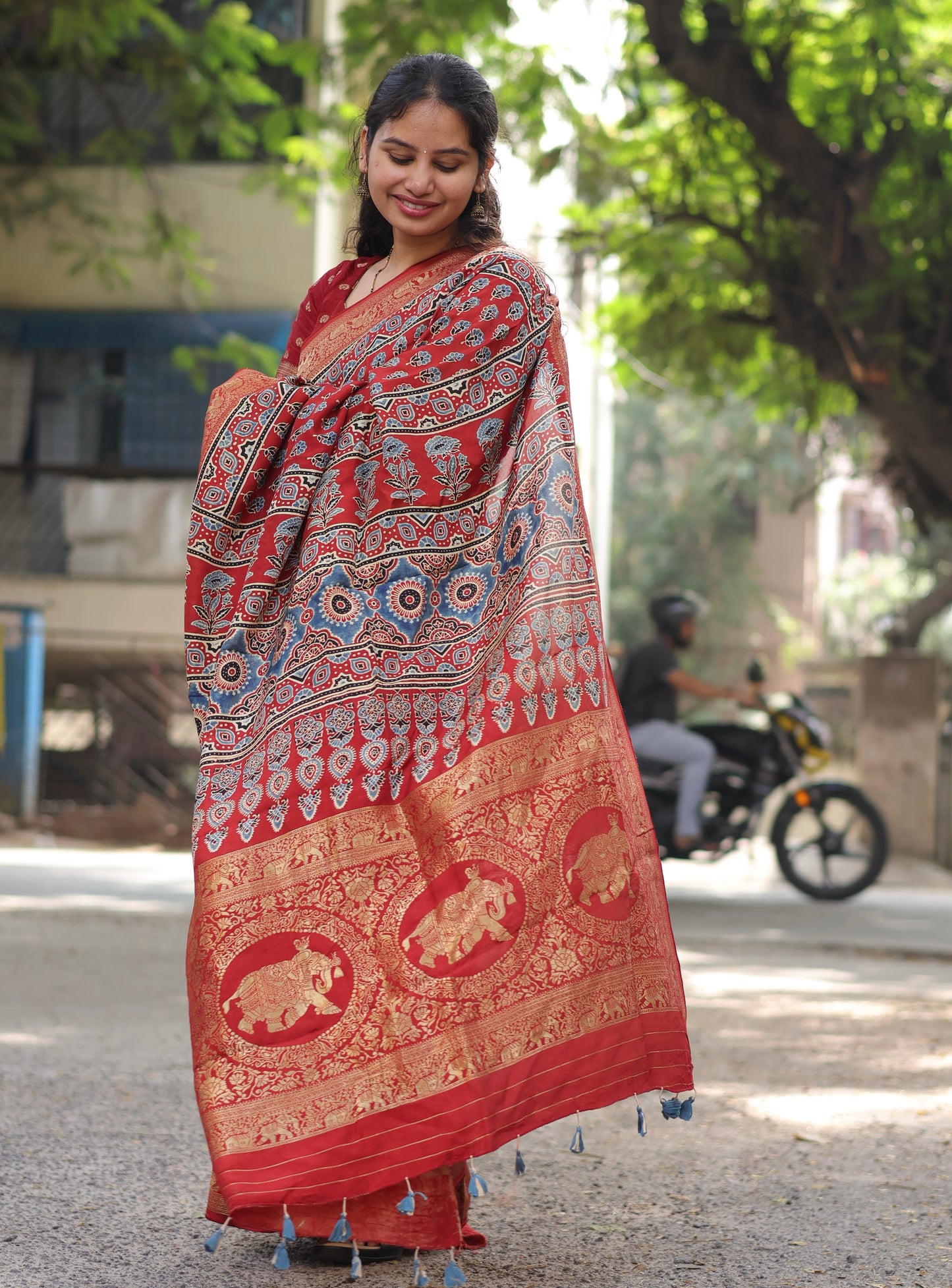 Ajrakh Dola Silk Saree