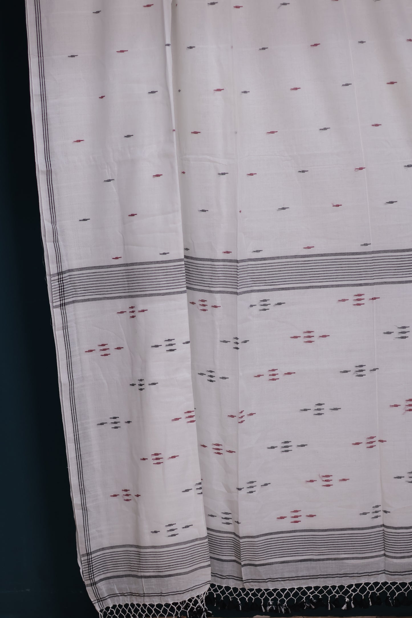 White Pure Handwoven Malai Cotton Saree with Butta Weaving