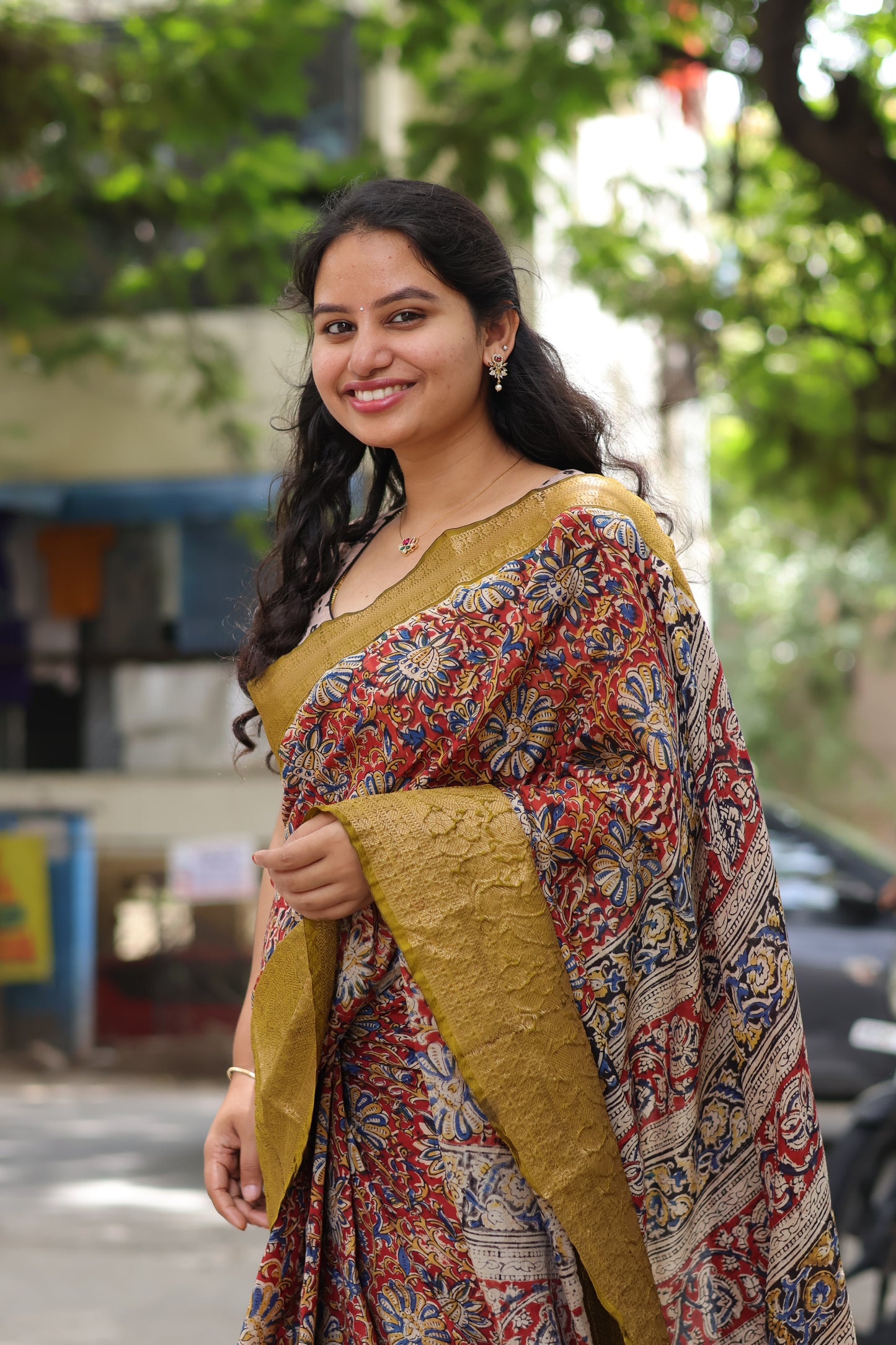 Red & Green Kuppadam Border Kalamkari Uppada Silk Saree