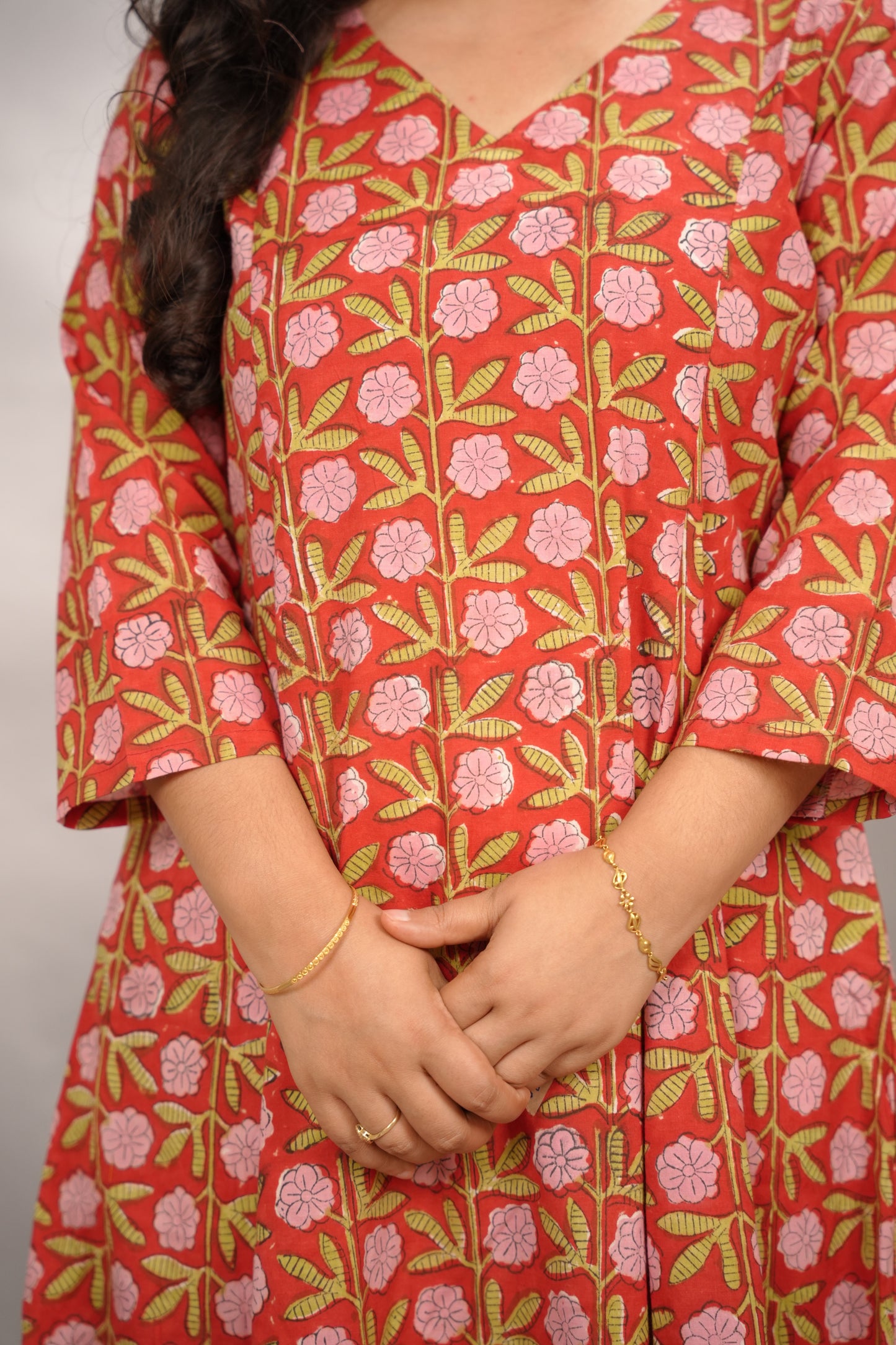 Red Pure Mul Cotton Kali Kurta | Looms & Tassels