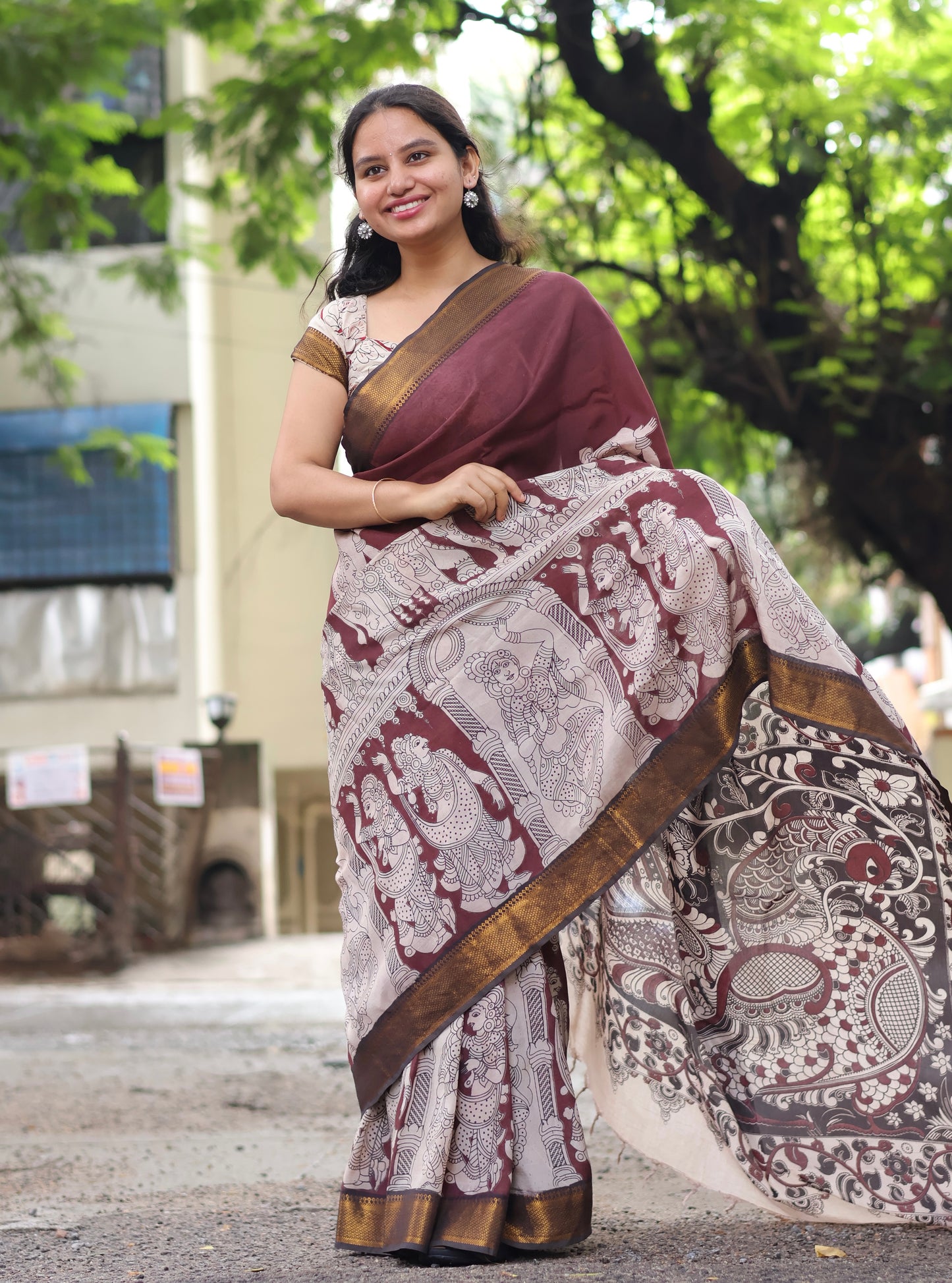 Nizam Border Kalamkari Silk Sare