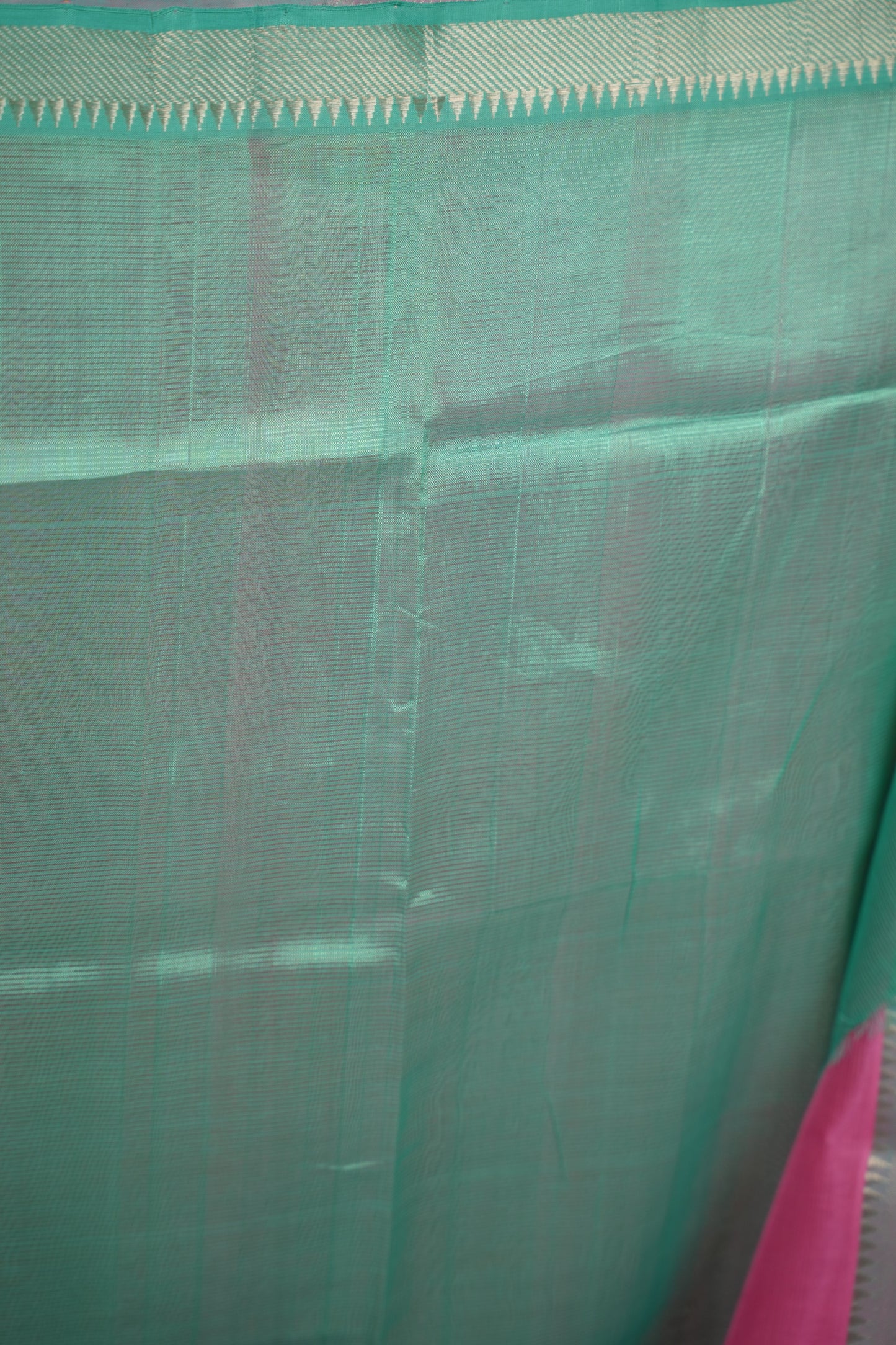 Baby Pink & Seagreen Handloom Mangalagiri Silk Saree| Looms & Tassels