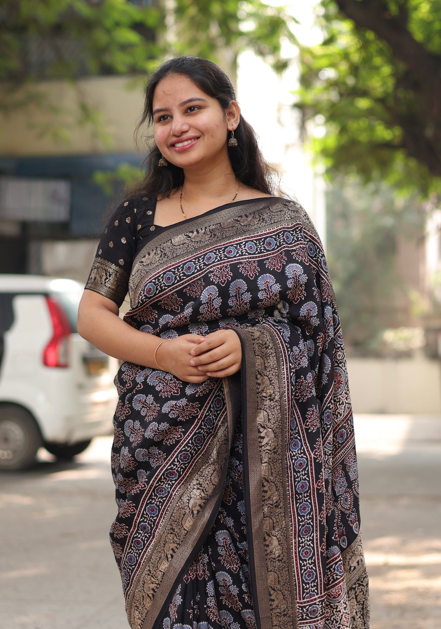 Ajrakh Dola Silk Saree
