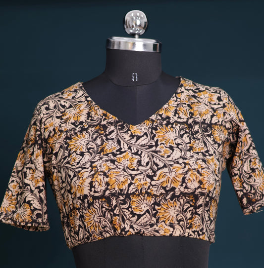 V neck Stretchable Hand block printed kalamkari blouse