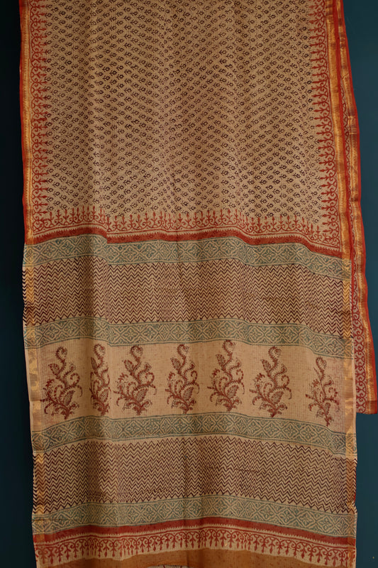 Bagru Hand block printed Kota Doria Saree