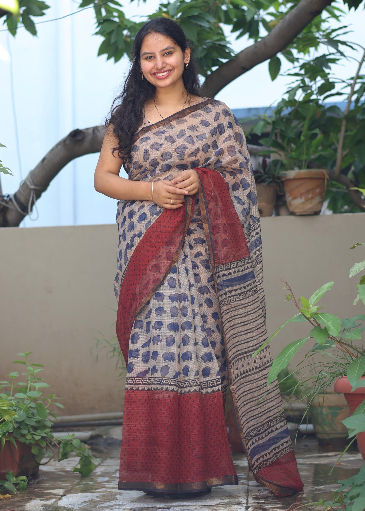 Bagru Hand block printed Kota Doriya Saree