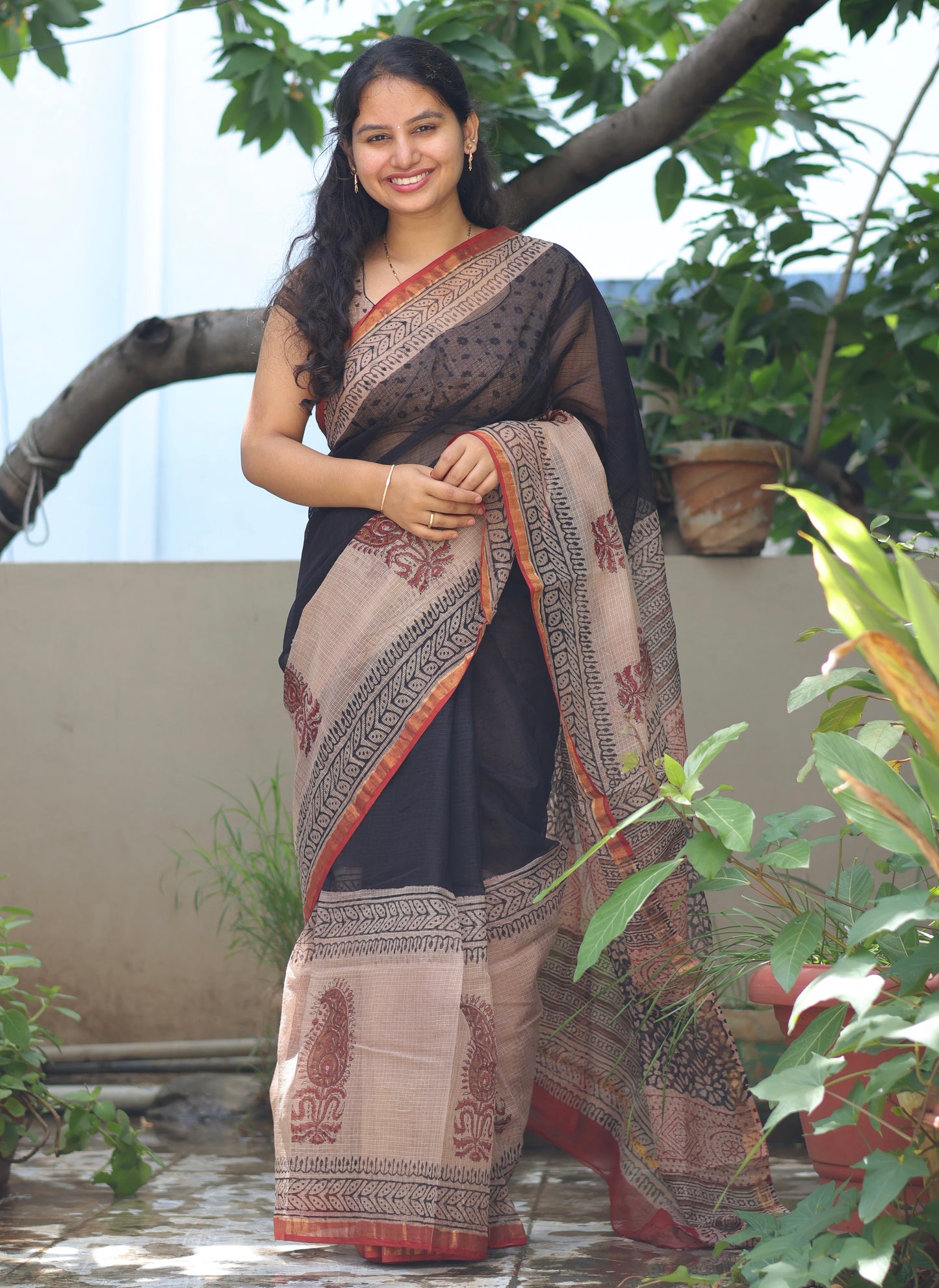 Bagru Hand block printed Kota Doriya Saree