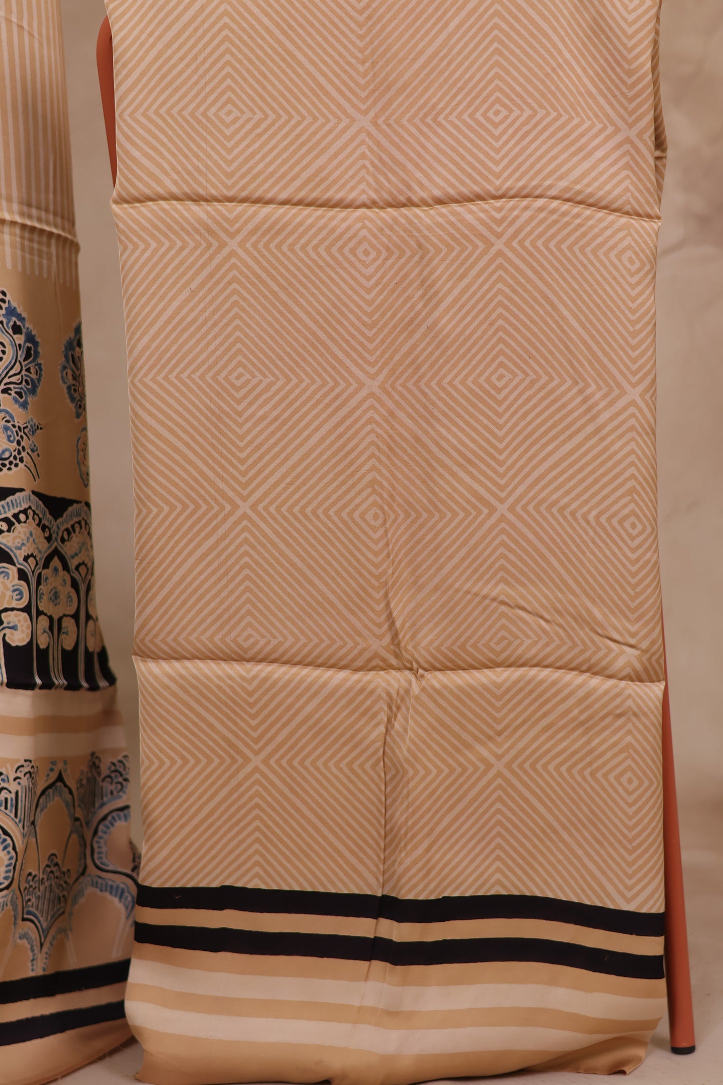 Cream Ajrakh Hand Block Printed Natural Dyed Modal Silk 2 Piece Suit Set | Looms & Tassels