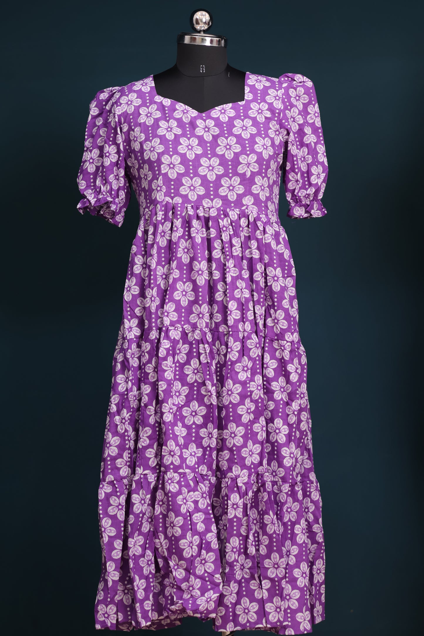 Purple bagru pure cotton frock