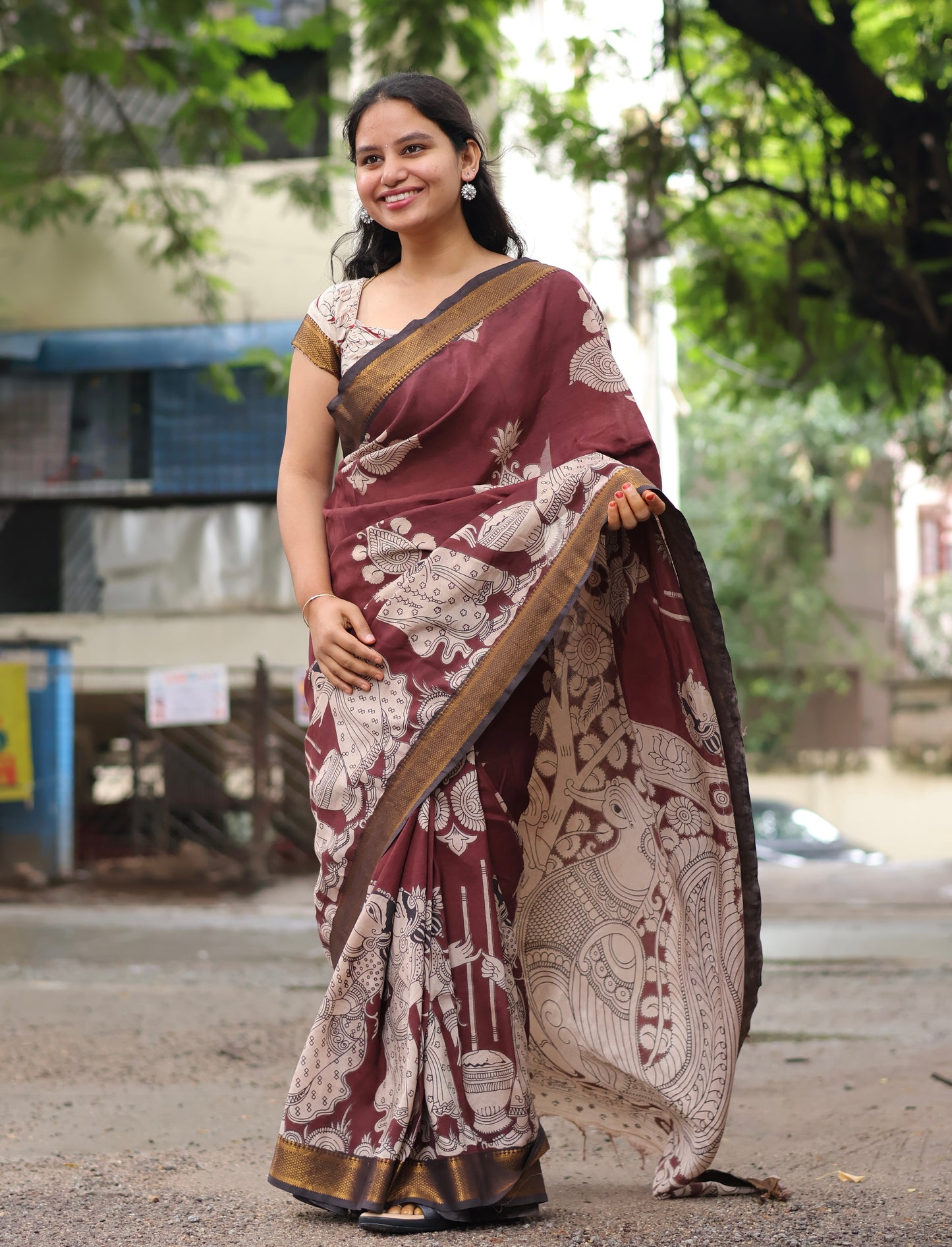 Nizam Border Kalamkari Silk Sare