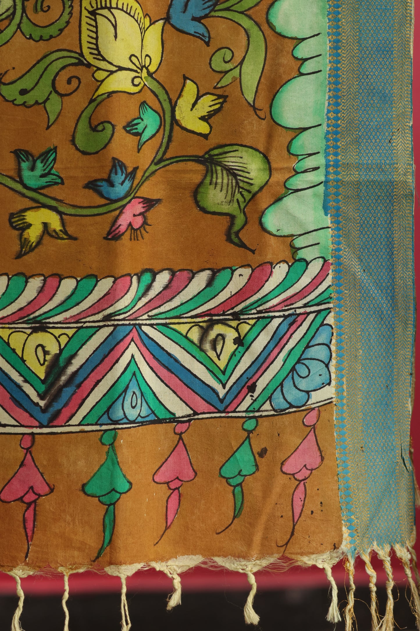 Mustard Pen Kalamkari chennur silk duppata