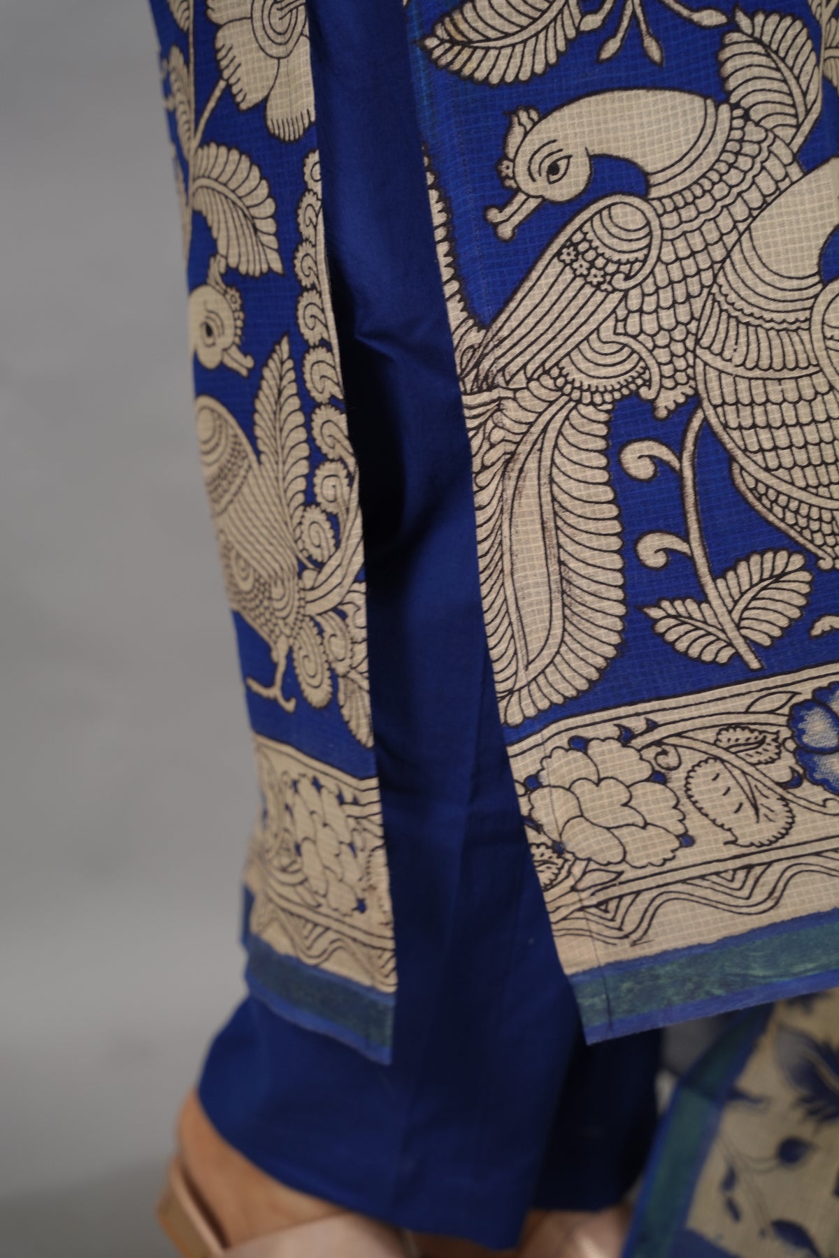 Blue Kalamkari Kota Cotton 3 piece suit (stitched) | Looms & Tassels