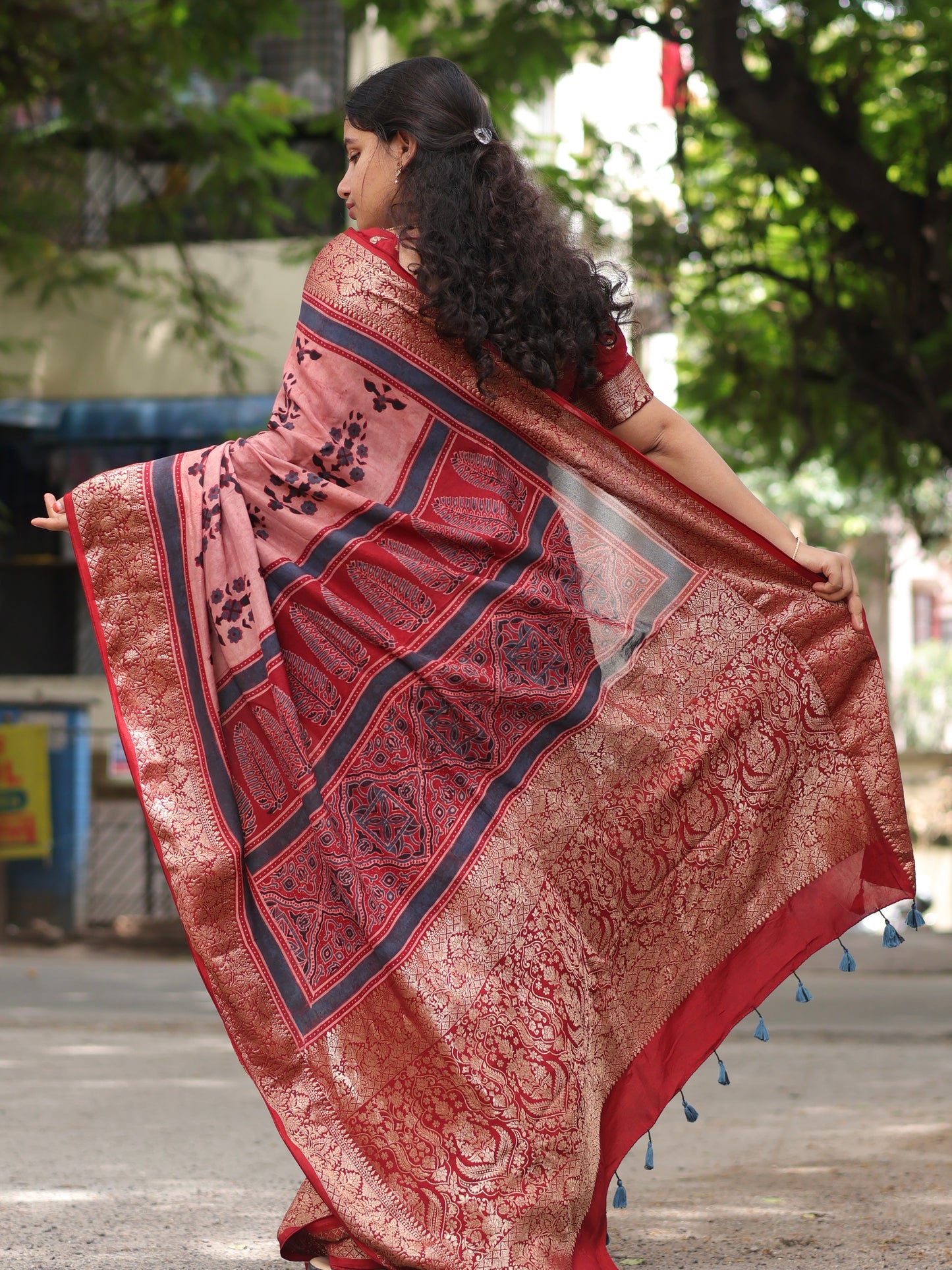 Contemporary Ajrakh Dola Silk Saree