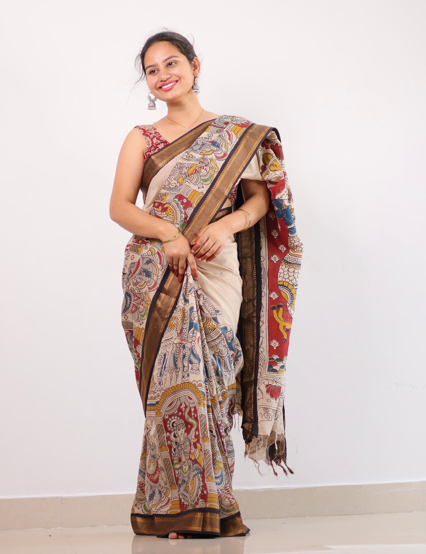 Nizam Border Kalamkari Silk Saree