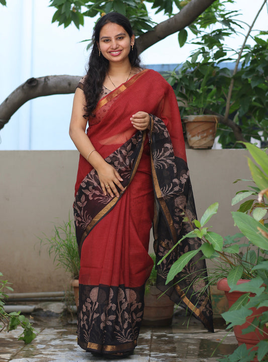 Bagru Hand block printed Kota Doriya Saree