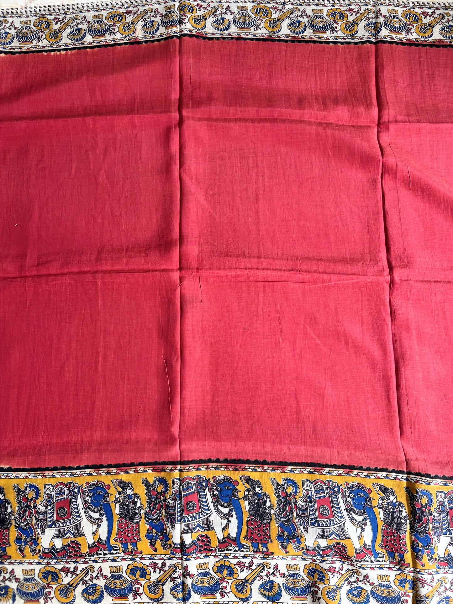 Red Kalamkari dyeing premium chennur silk saree