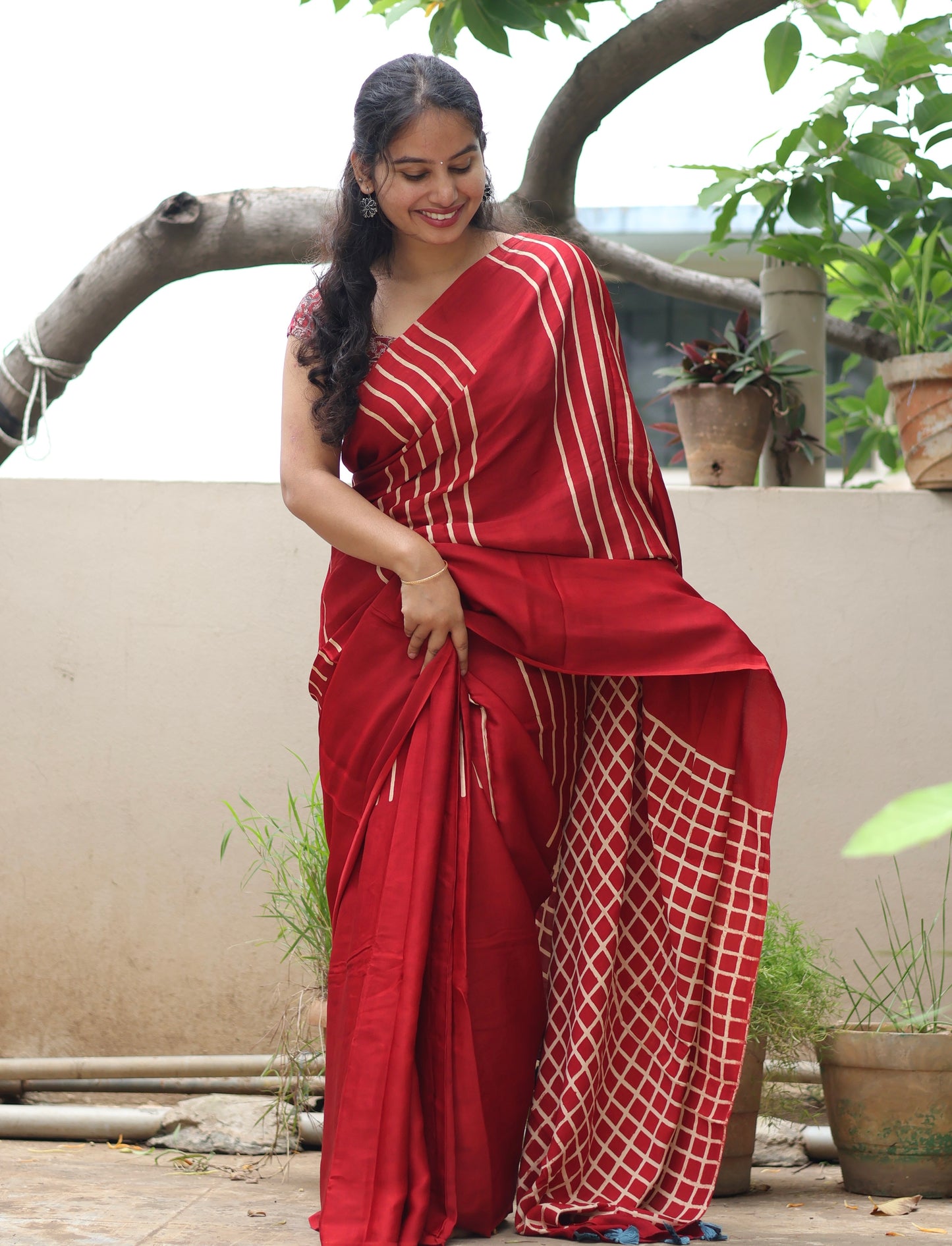 Ajrakh Modal Silk Saree