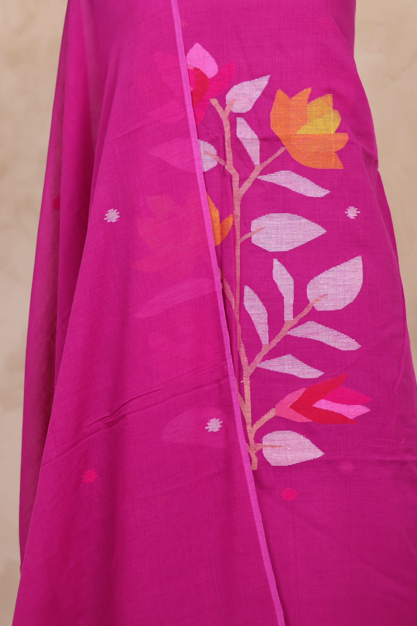 Magenta Handwoven Jamdhani weaving pure Malai cotton 2 piece suit sets | Looms & Tassels