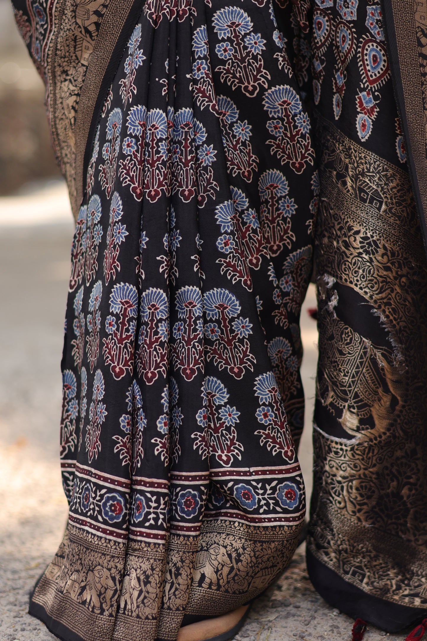 Ajrakh Dola Silk Saree