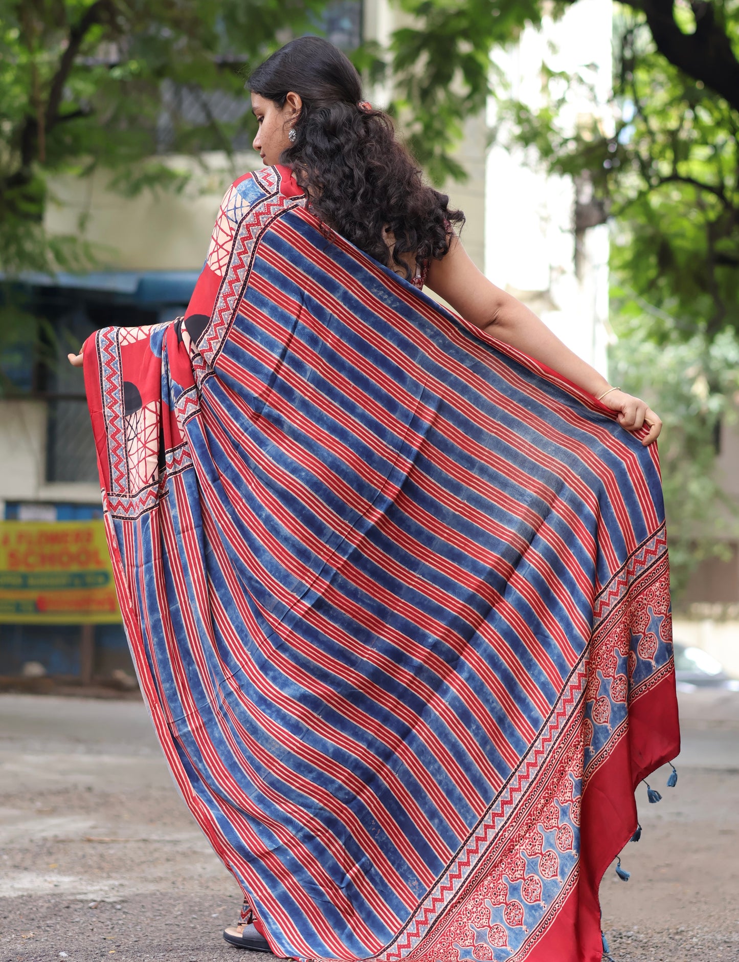 Red Ajrakh Modal Silk Saree