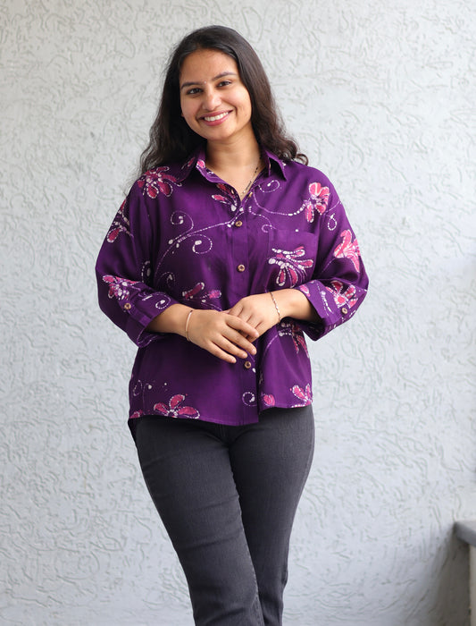 Purple Hand Drawn Batik Shirt