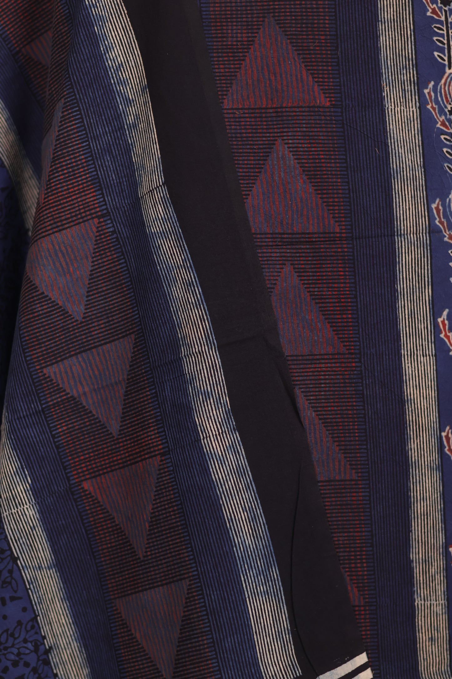 Indigo Ajrakh Handblock Printed Pure Cotton 3 piece suit set | Looms & Tassels