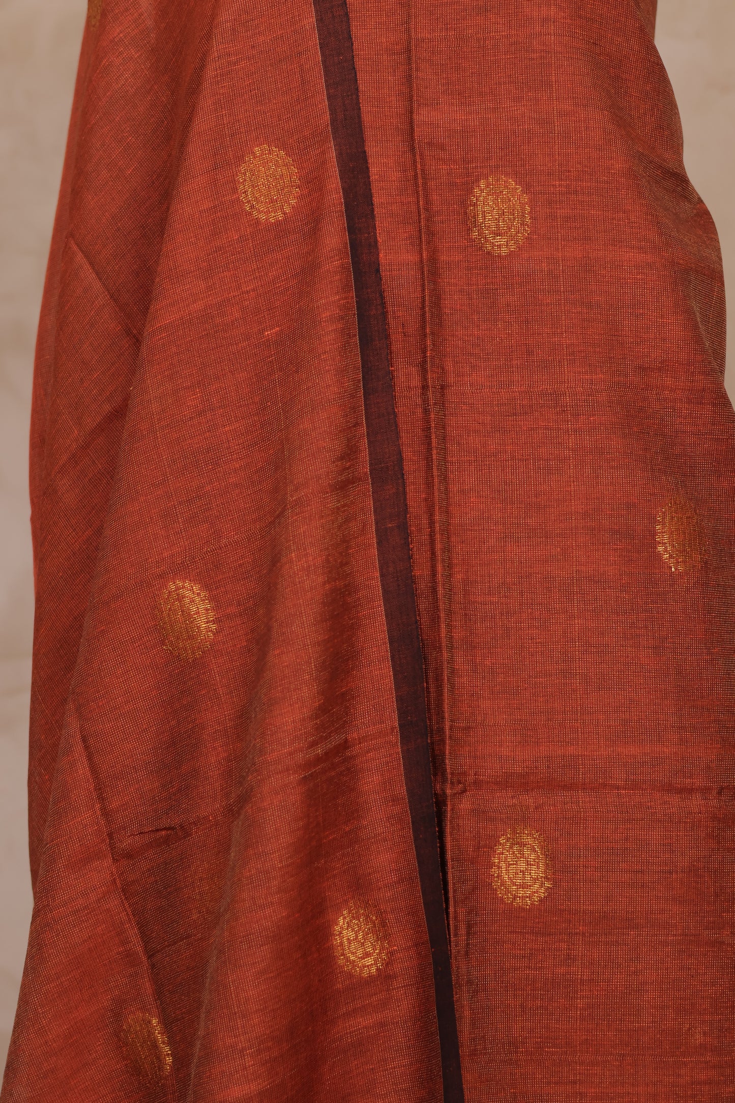 Rust Handwoven Jamdhani weaving Tissue Linen 2 piece suit sets | Looms & Tassels