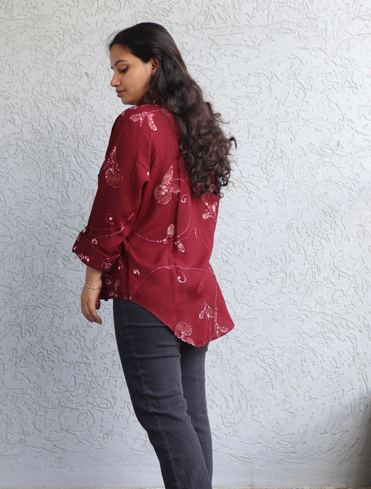 Maroon Hand drawn pen batik shirt