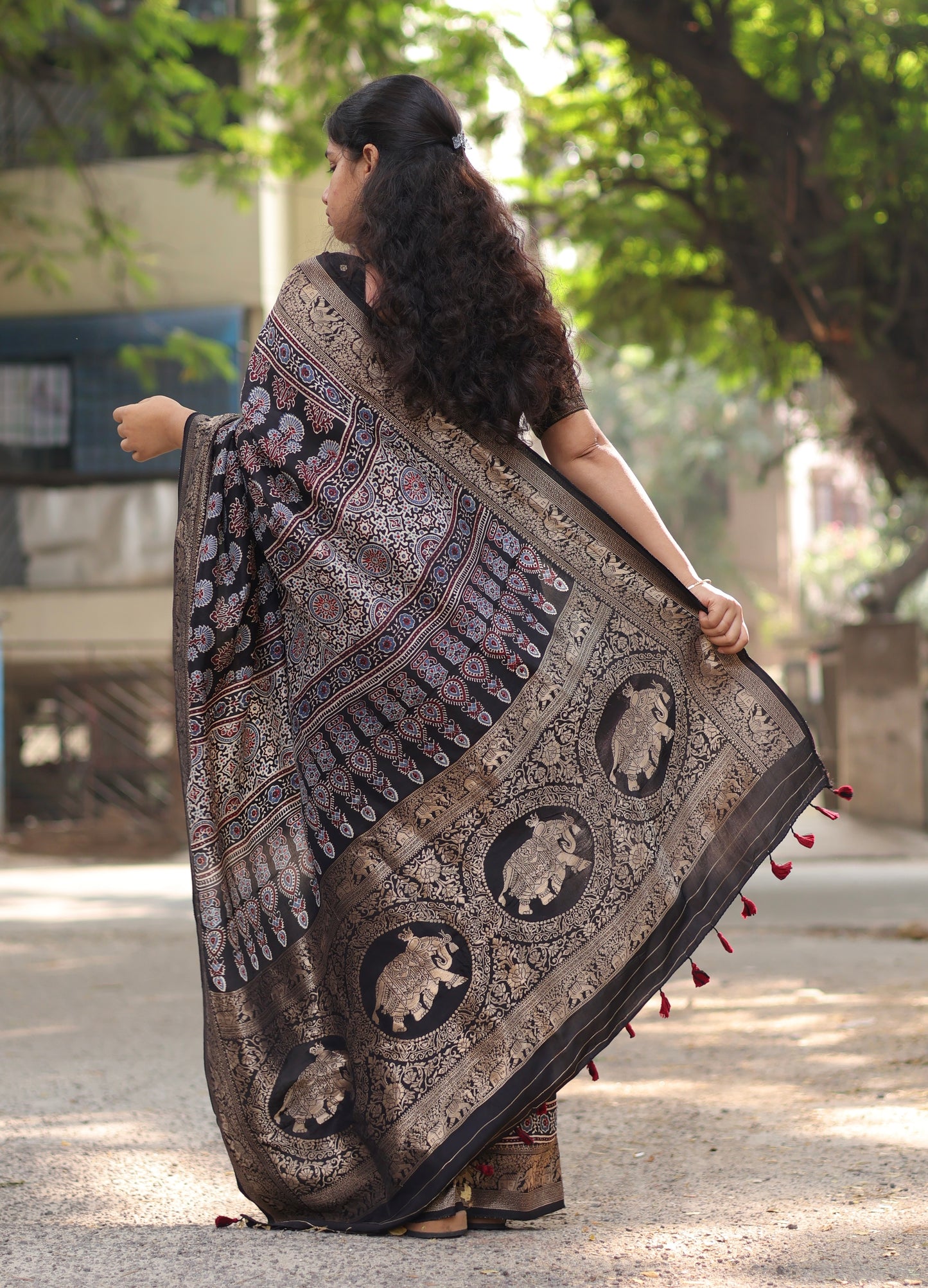 Ajrakh Dola Silk Saree