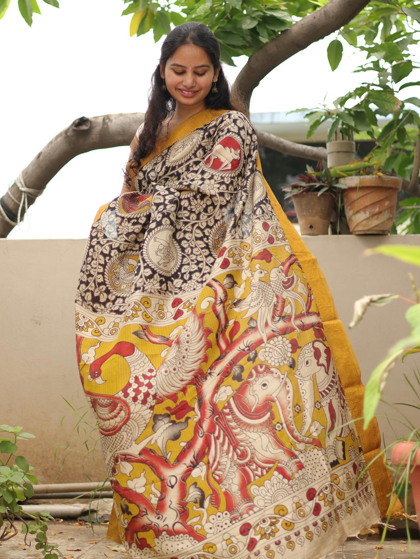 Black Kanchi border Kalamkari chennur silk saree