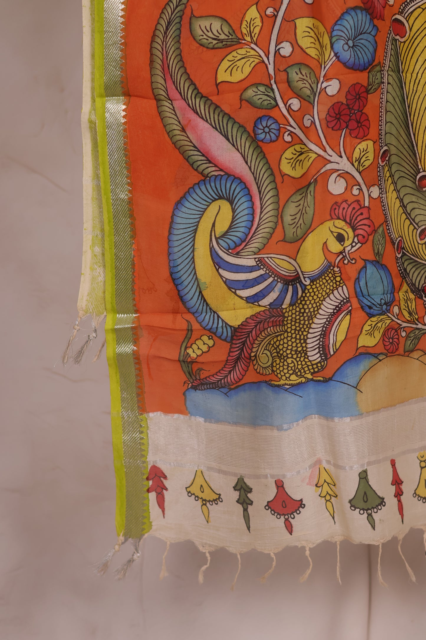 Grey Pen Kalamkari Mangalagiri silk Dupatta