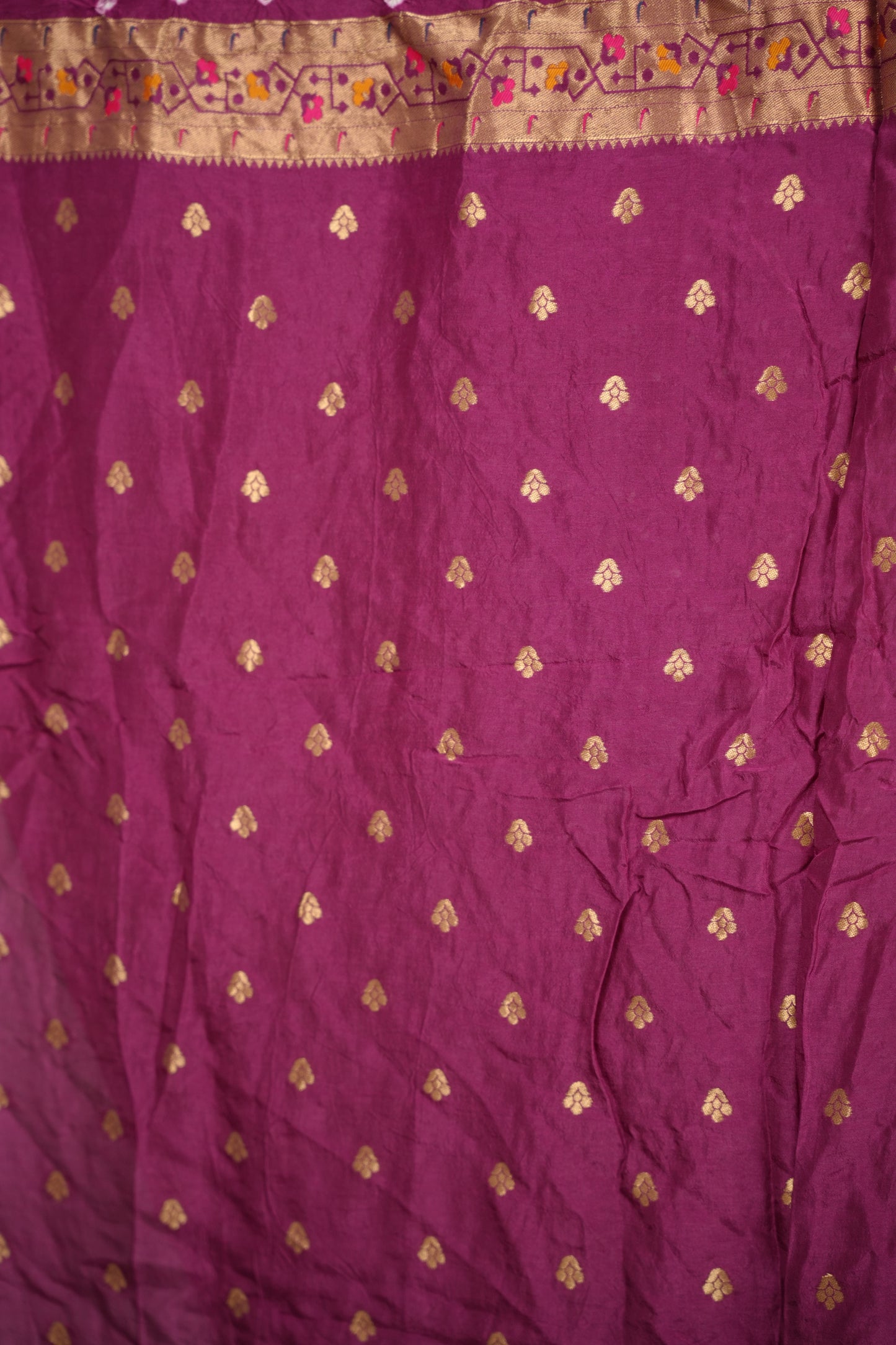 Magenta Handcrafted Bandhani Paithani Dola Silk Saree | Looms & Tassels