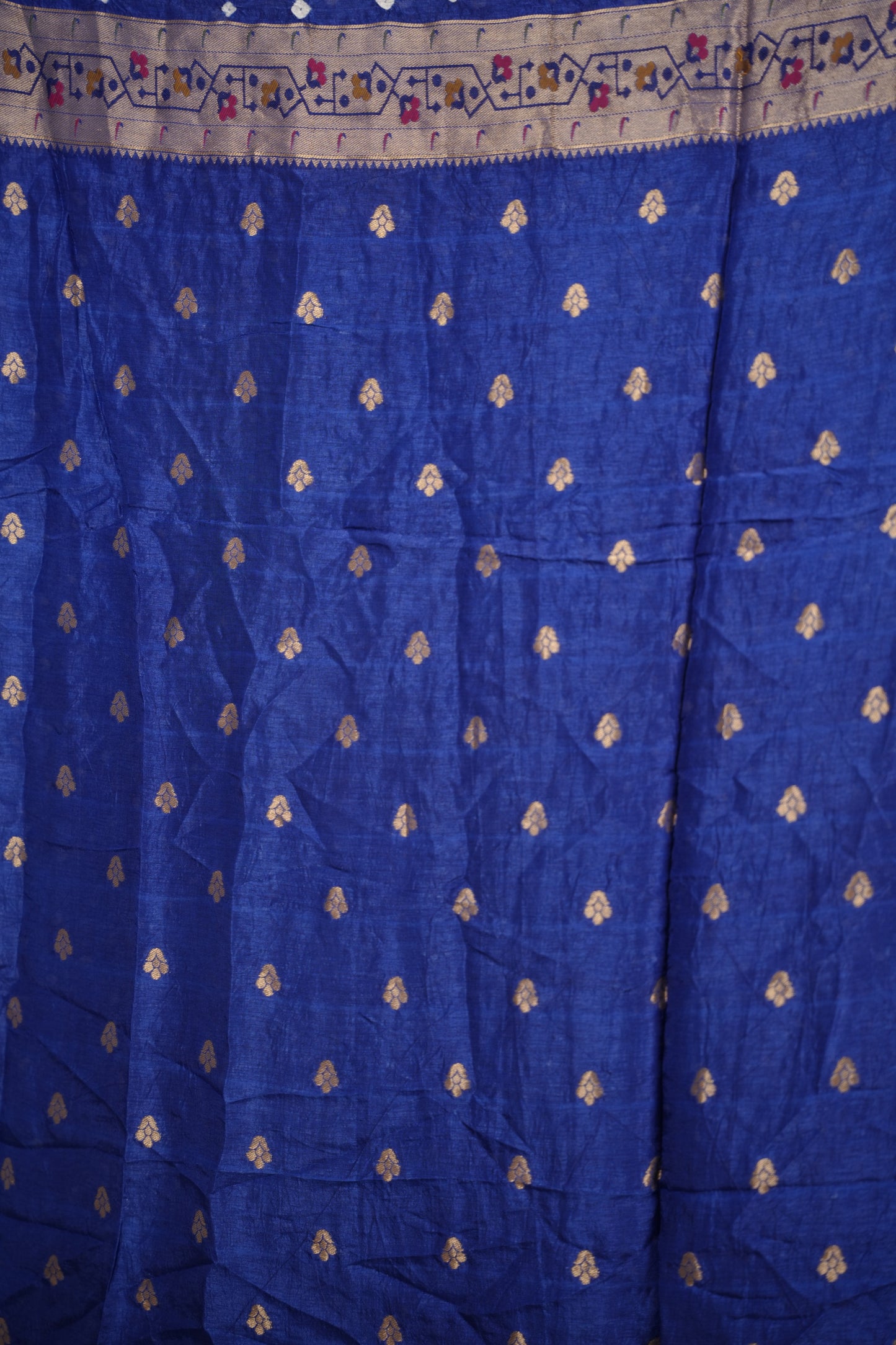 Blue Handcrafted Bandhani Paithani Dola Silk Saree | Looms & Tassels