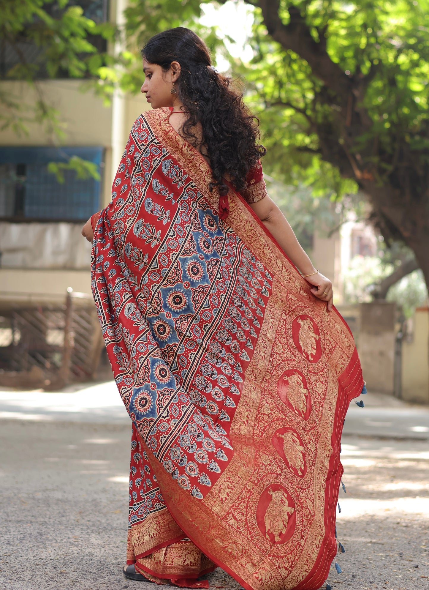 Ajrakh Dola Silk Saree