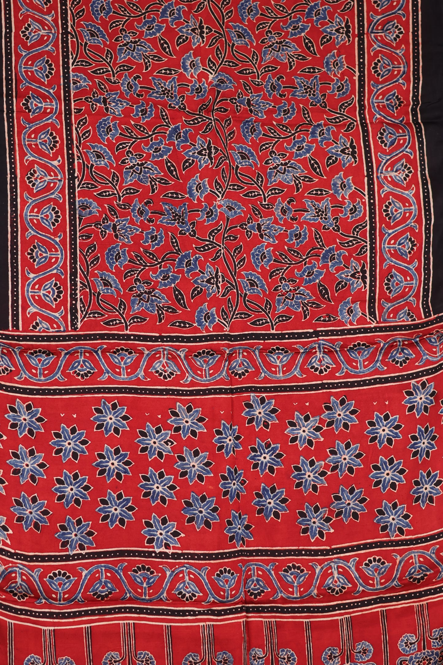 Madder Red Ajrakh Hand Block Printed Modal Silk Stole | Looms & Tassels