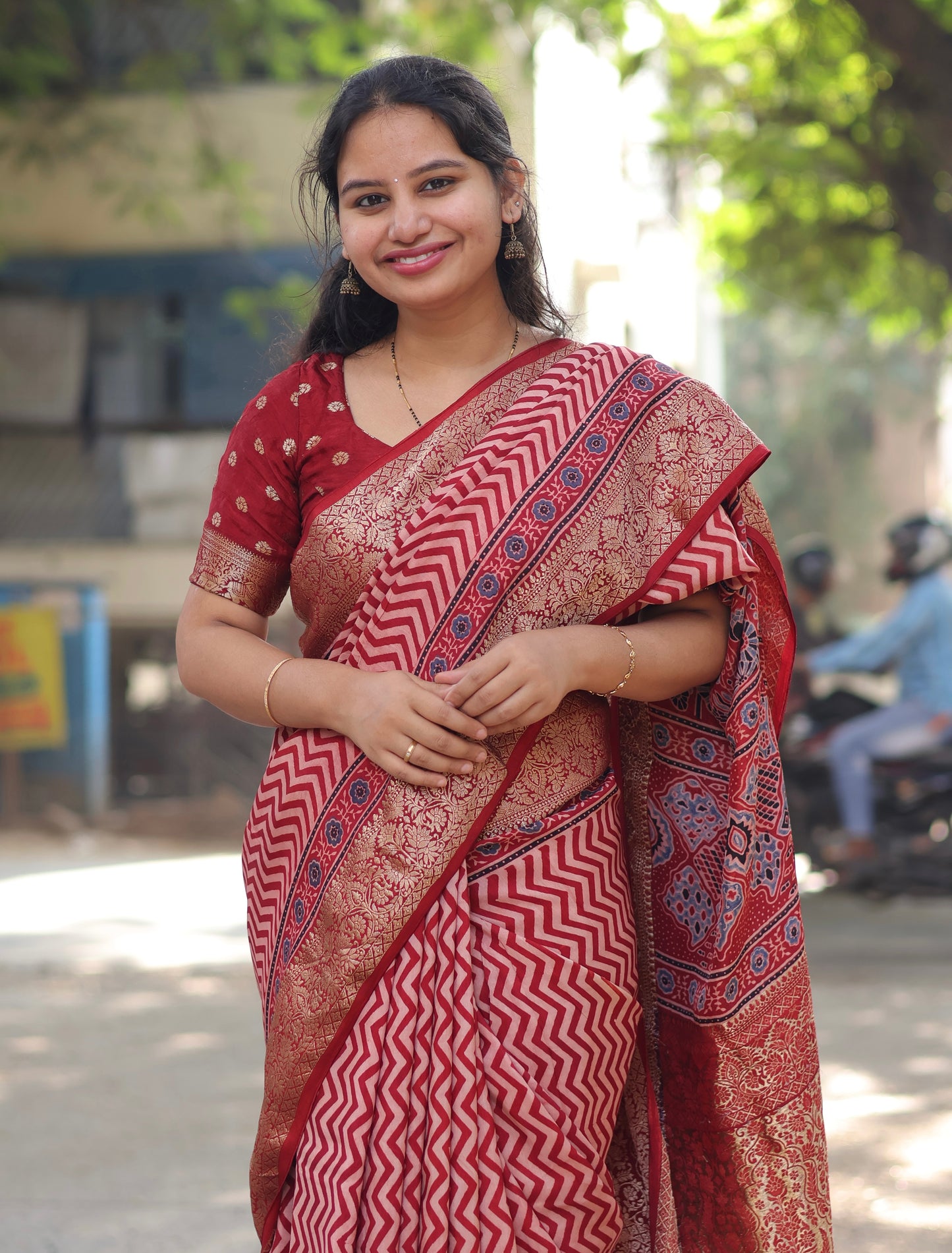 Contemporary Ajrakh Dola Silk Saree