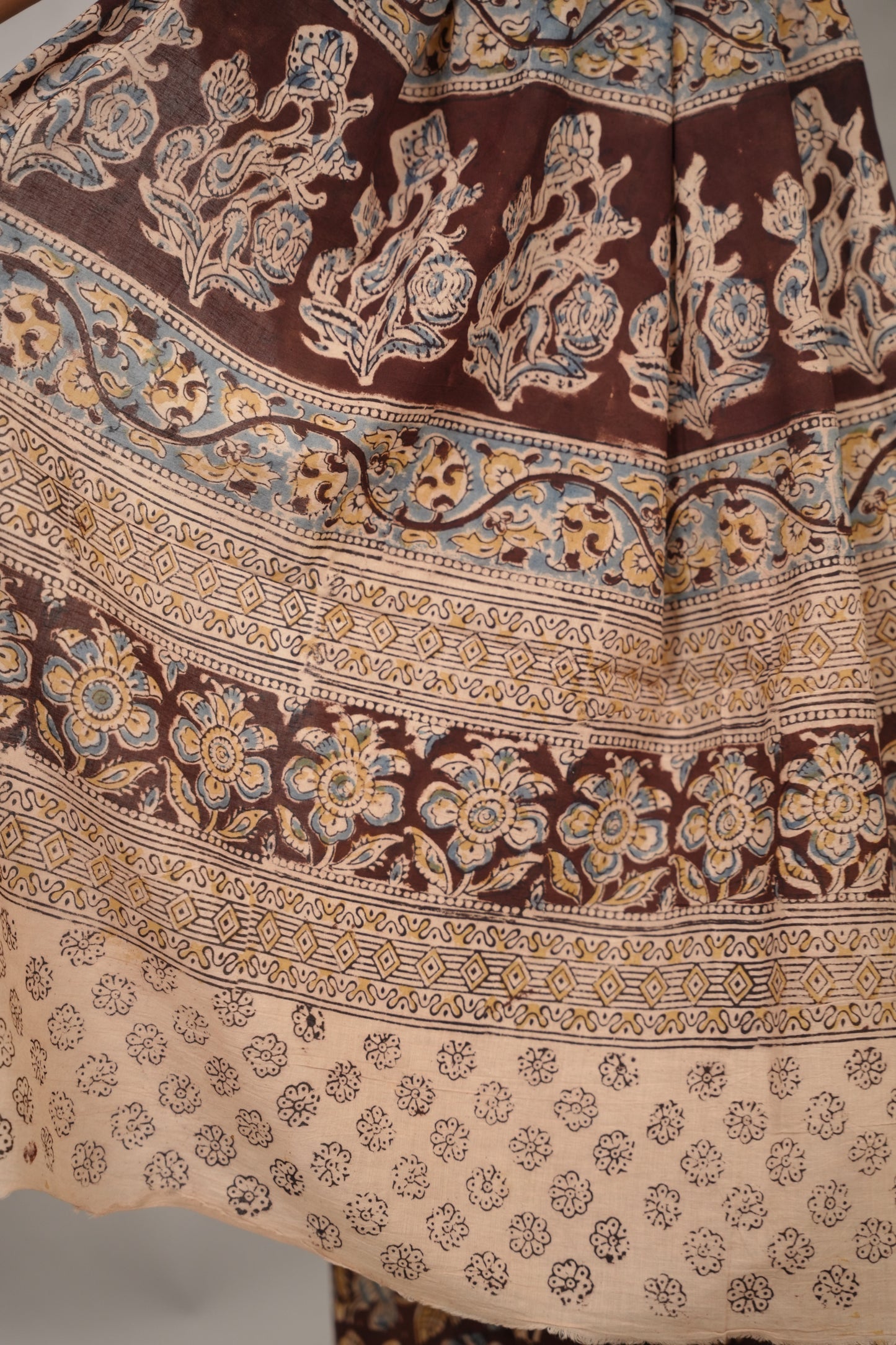 Maroon Hand Block Printed Kalamkari Cotton Saree | Looms & Tassels