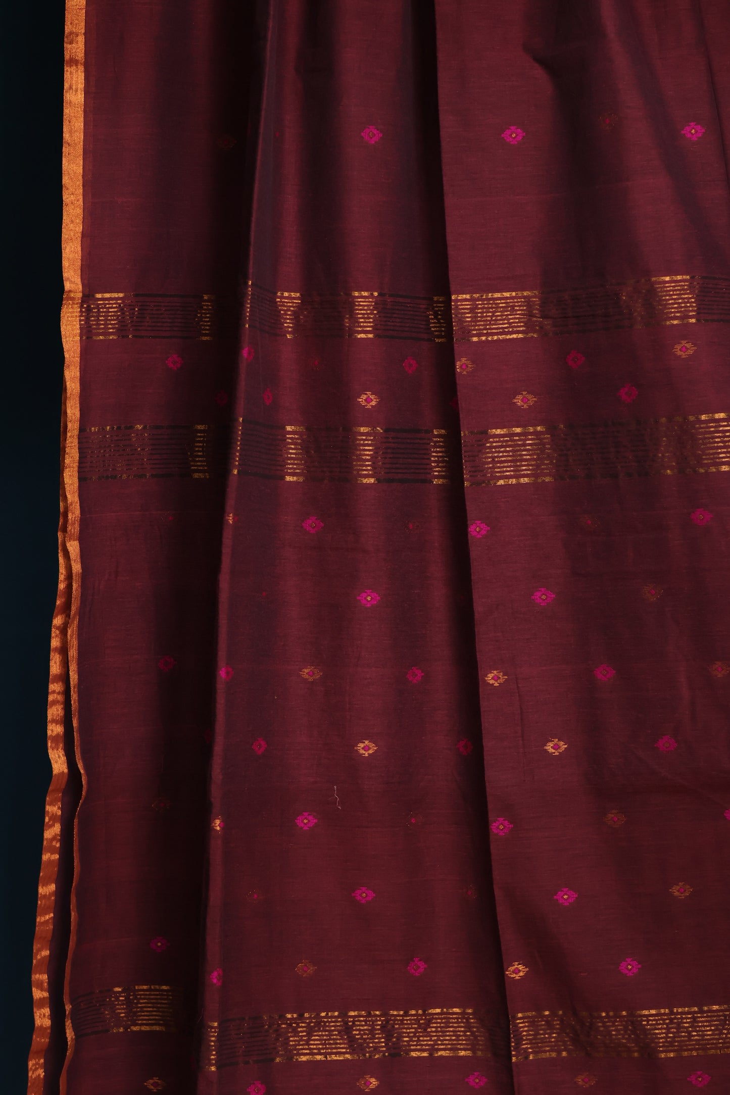 Maroon Pure Handwoven Mercerised Cotton Saree with Mina Jari Butta Weav
