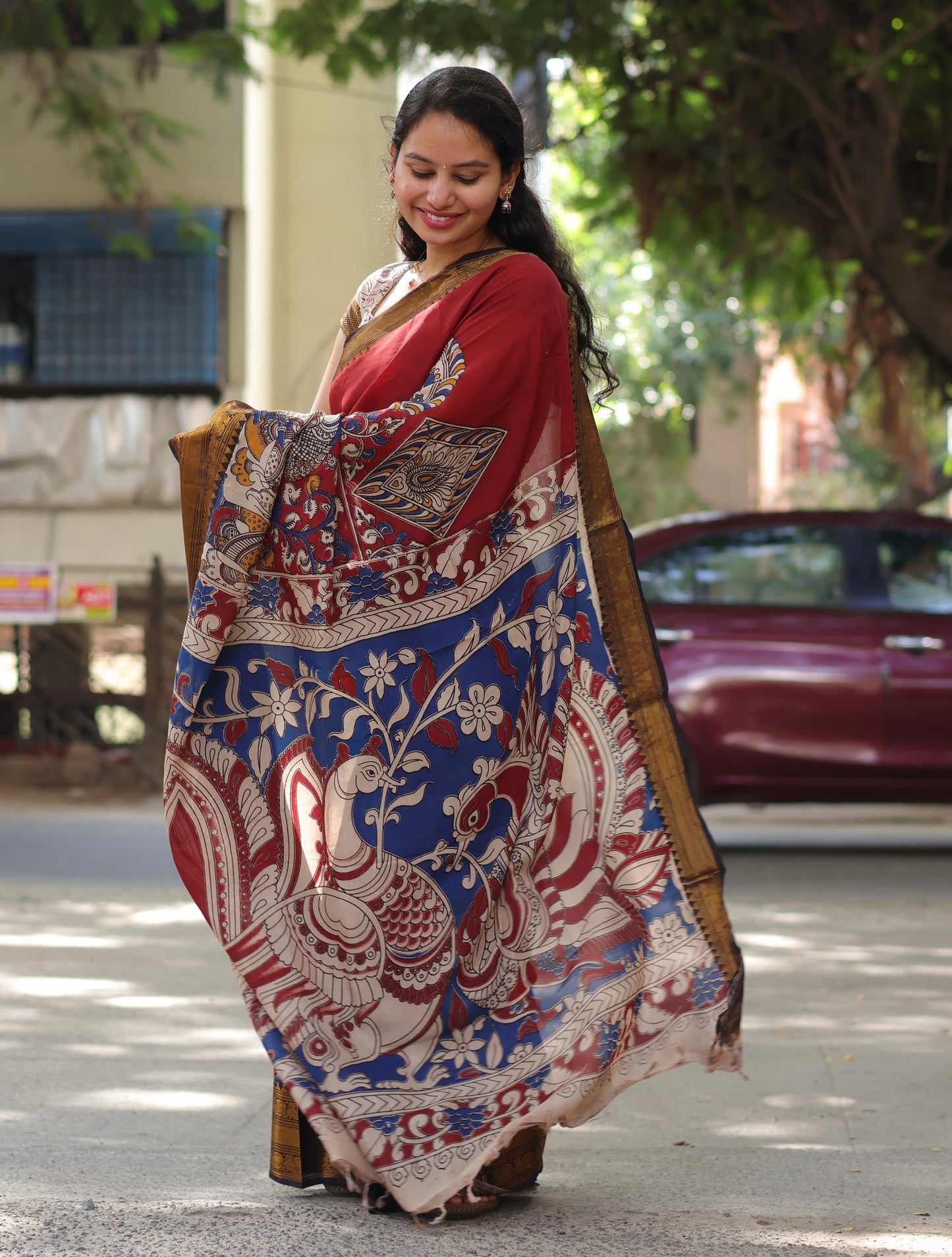 Kanchi Border Kalamkari Chennur Silk Saree