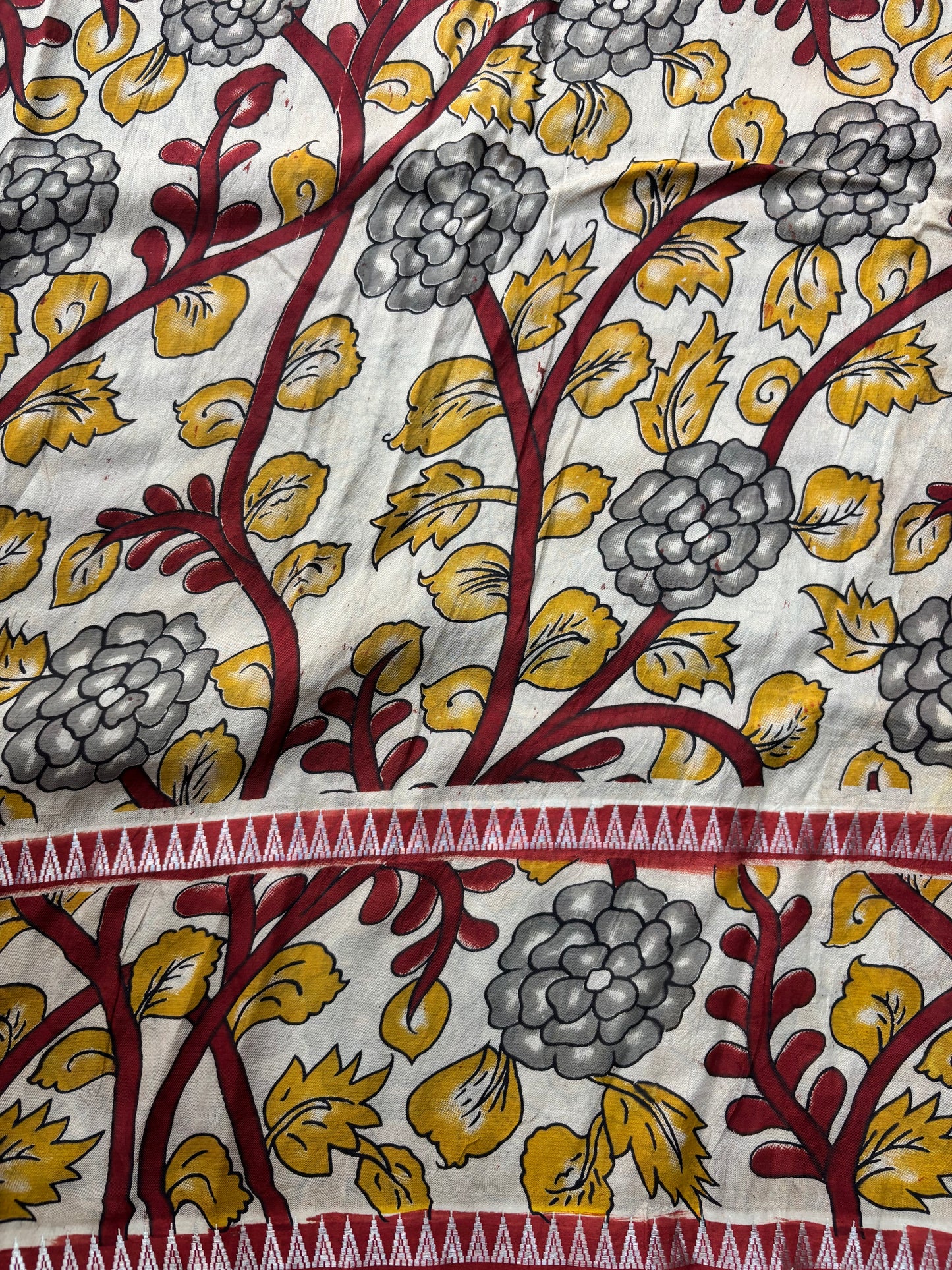 Maroon Kalamkari dyeing premium Chennur silk saree