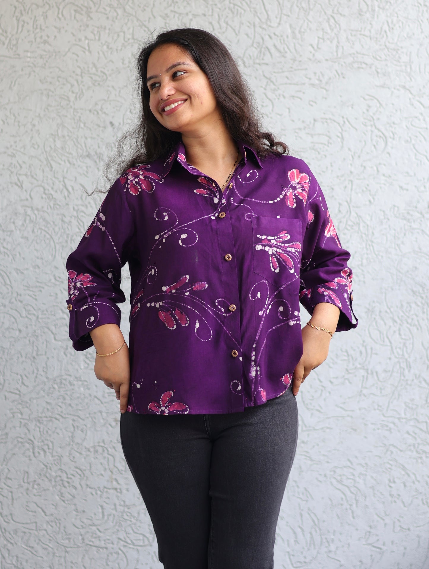 Purple Hand Drawn Batik Shirt