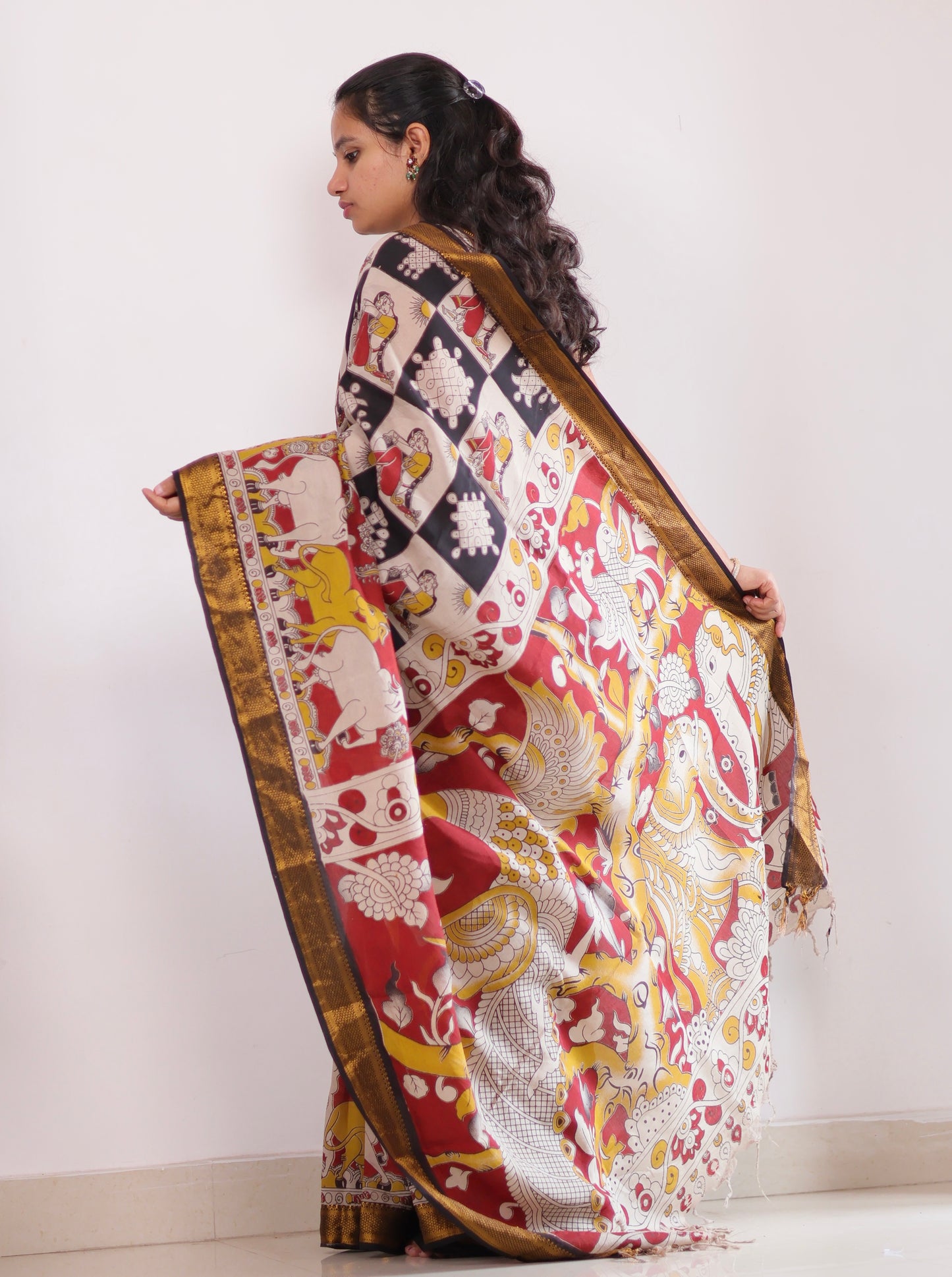 Nizam Border Kalamkari Silk Saree