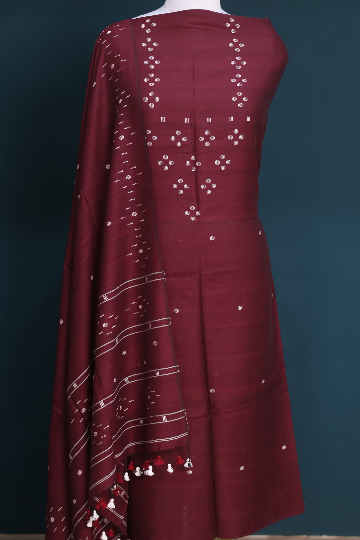 Maroon Handwoven weaving butta pure Malai cotton 2 piece suit sets