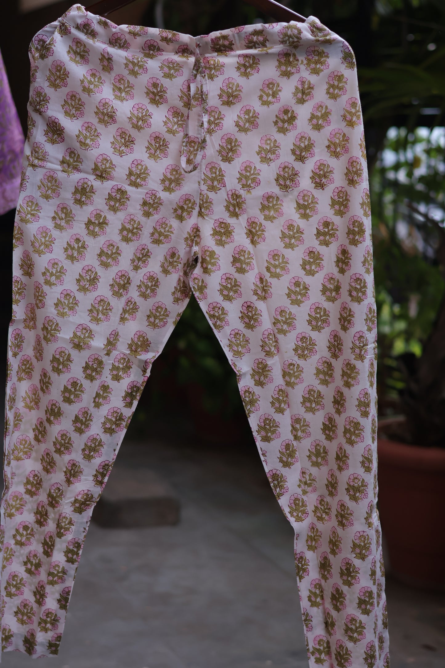 Lavender Handblock printed kota 3 piece suit (stitched)