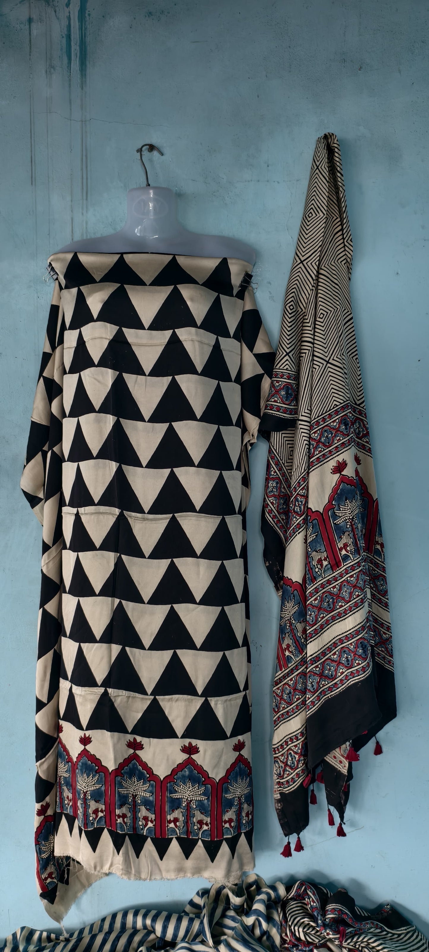 Handblock printed Ajrakh modal silk 2 piece suit set