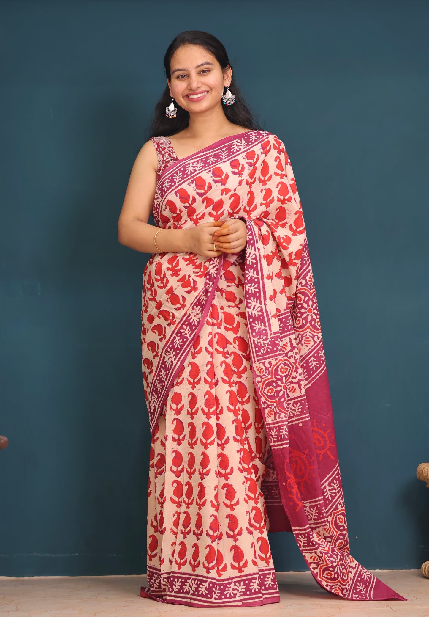 Bagru Handblock printed MulMul cotton saree