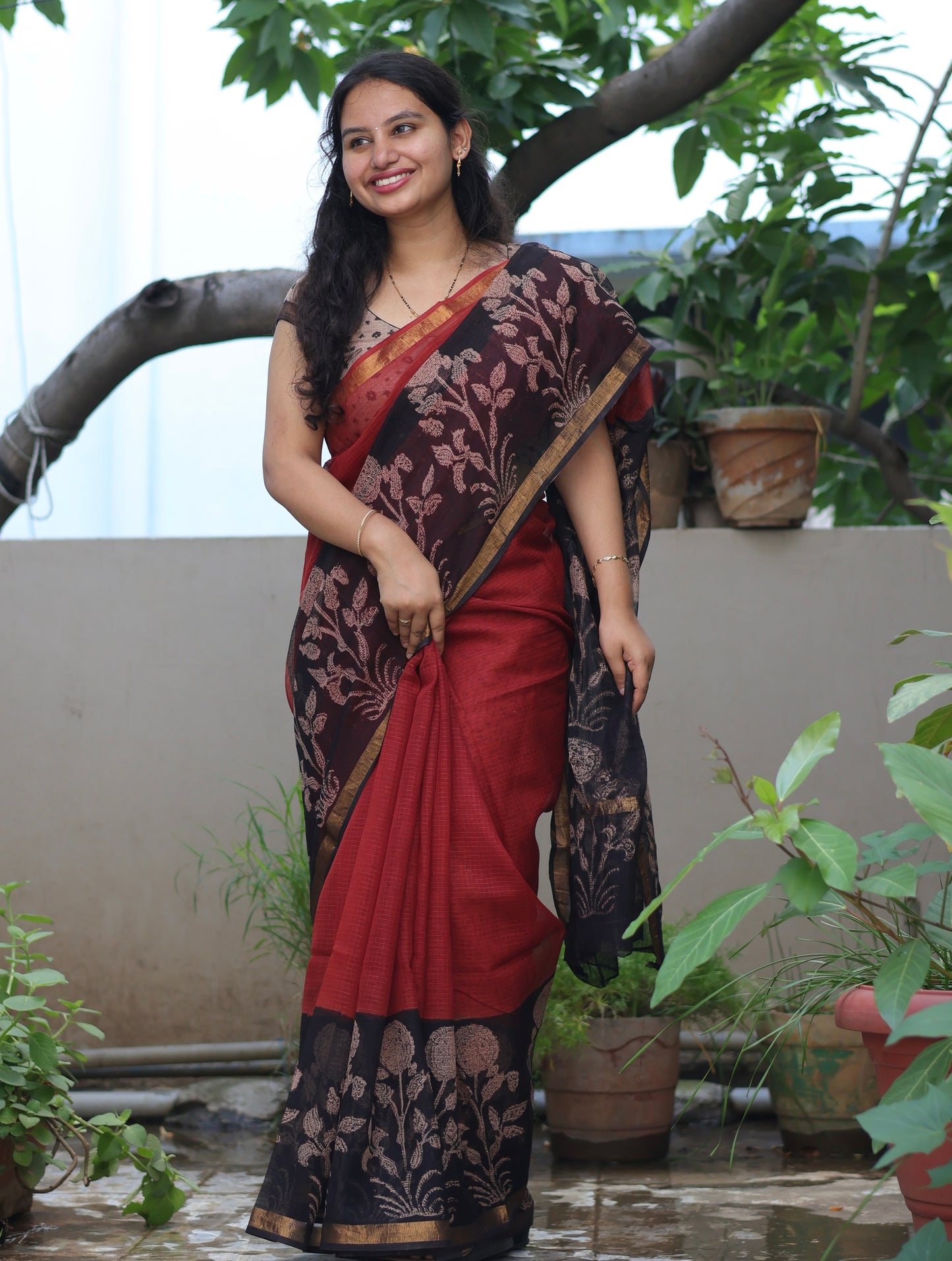 Bagru Hand block printed Kota Doriya Saree