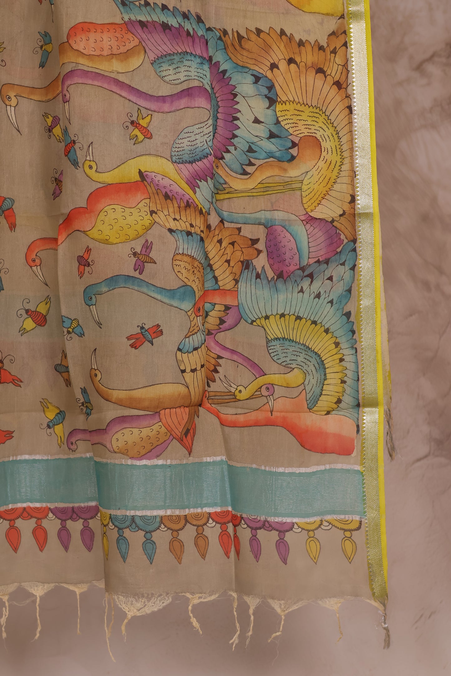 Pen Kalamkari Mangalagiri silk Dupatta