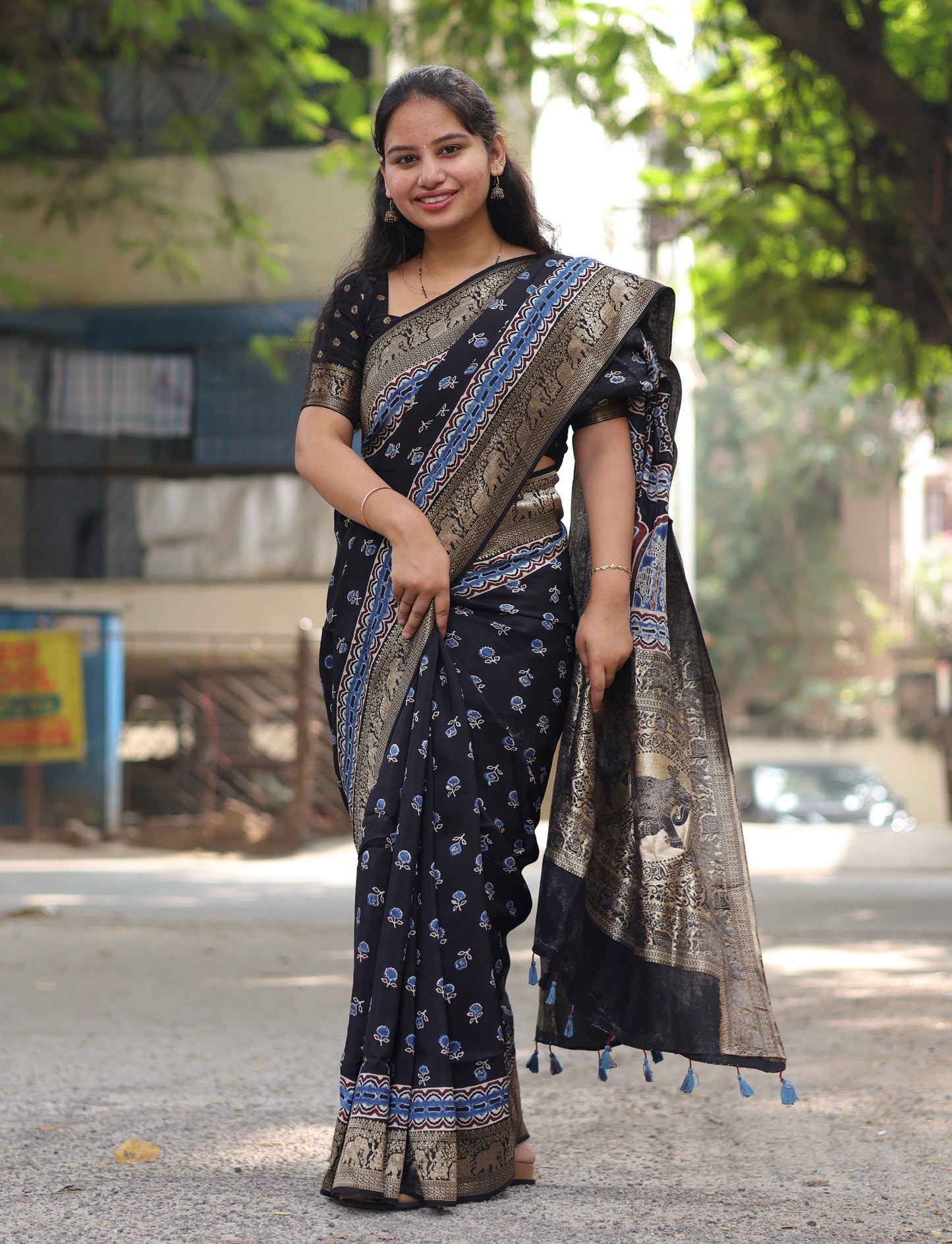 Ajrakh Dola Silk Saree